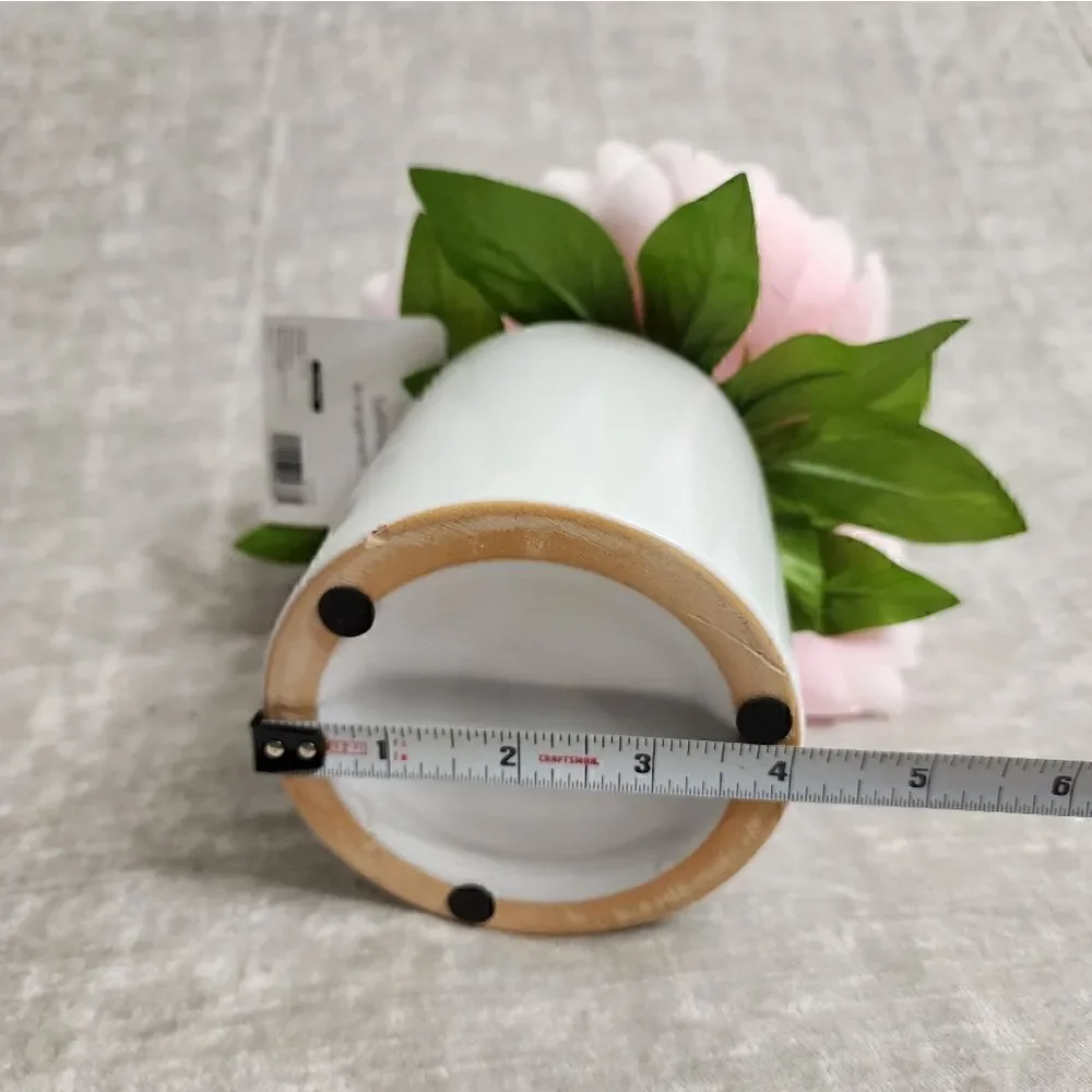 Silk Pink Peony Peonies Artificial Flower Arrangement in Ceramic Round Vase